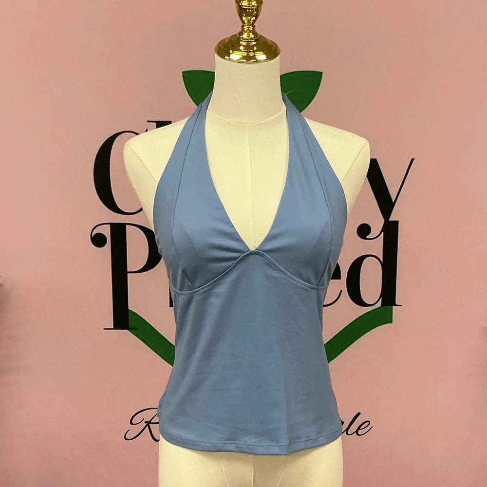 Free People Dusty Blue Halter Tank - Picture 1 of 2